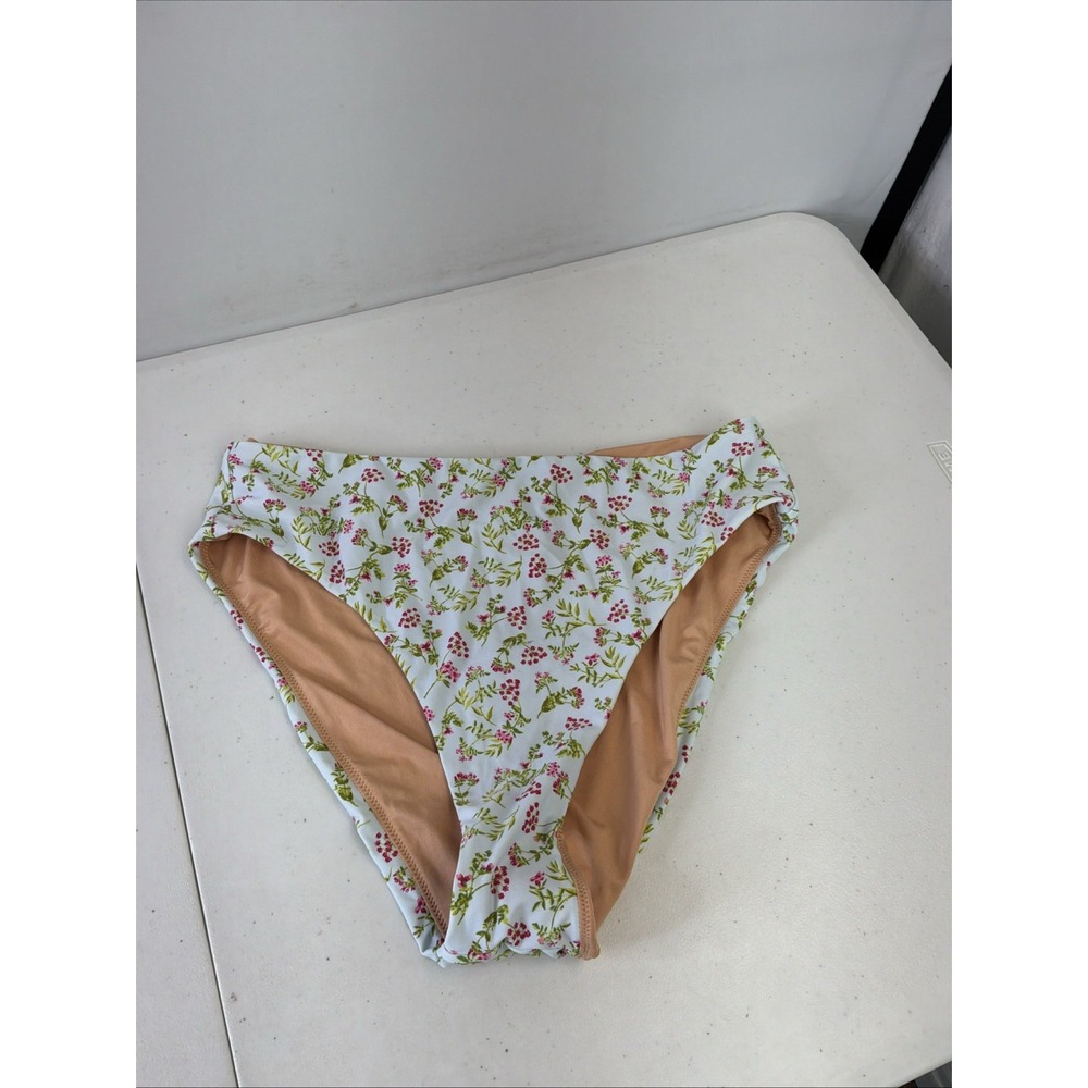 New J.Crew Meadow Cloud High Waisted Bikini Bottom Floral Print Size L Blue
